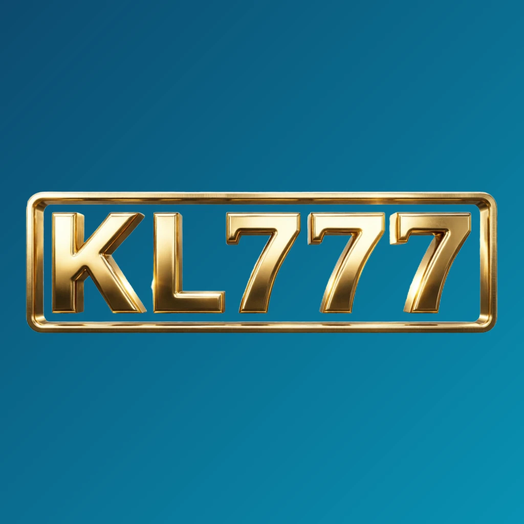 3D metallic KL777 logo with glossy gold letters and dramatic lighting, showcasing premium casino branding on a transparent background in a wide horizontal rectangular wordmark design